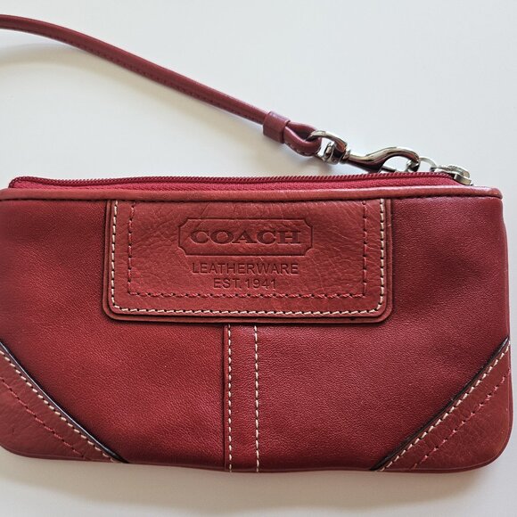 COACH Zip Wristlet Wallet - RED Leather - Picture 1 of 5